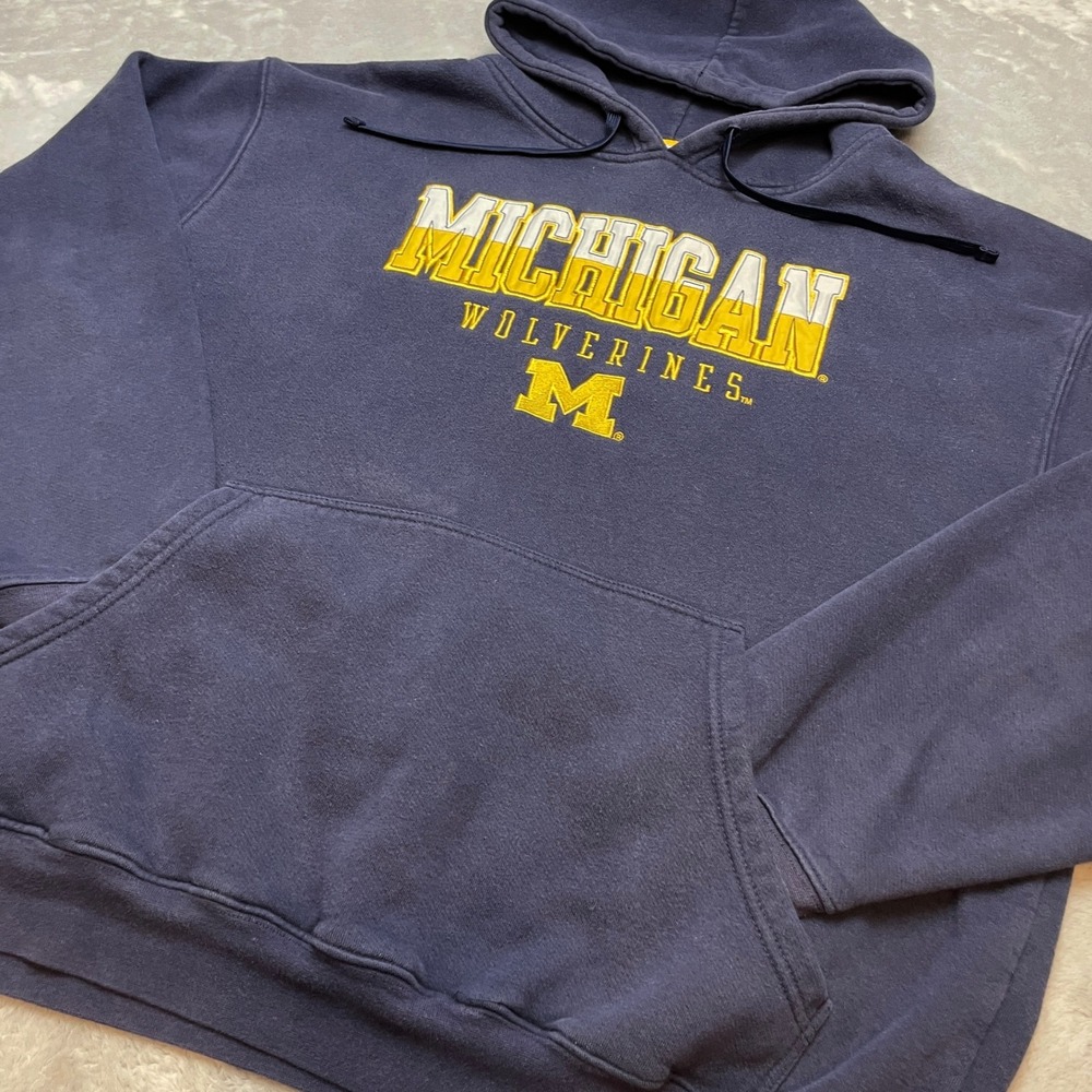Champion Mens Michigan Wolverines Hoodie Size XL Blue Graphic Pullover U of M
